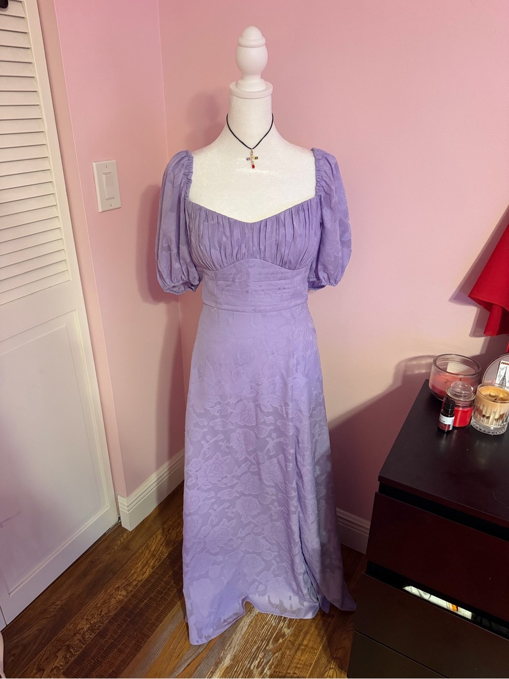 Azazie Lavender Puff-Sleeve Maxi Dress